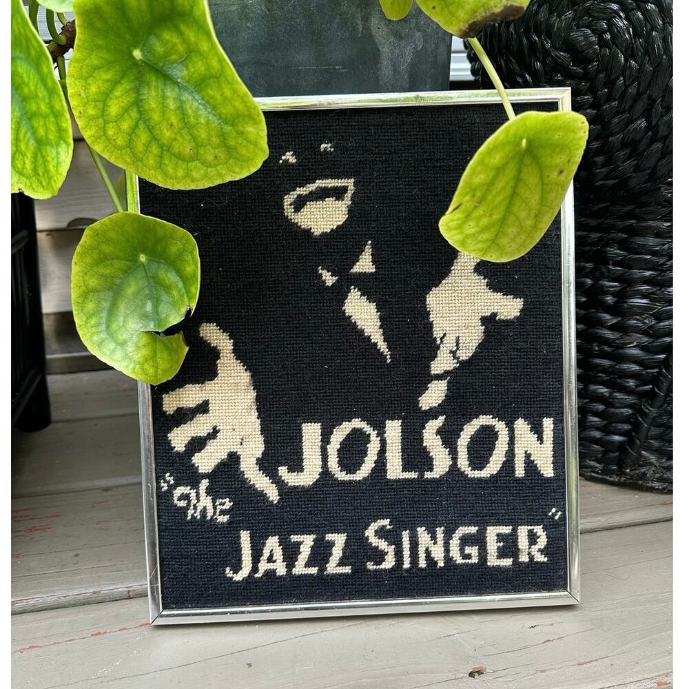 Jolson the jazz singer Vintage Framed Needlepoint Wall Art black white 13x11 old